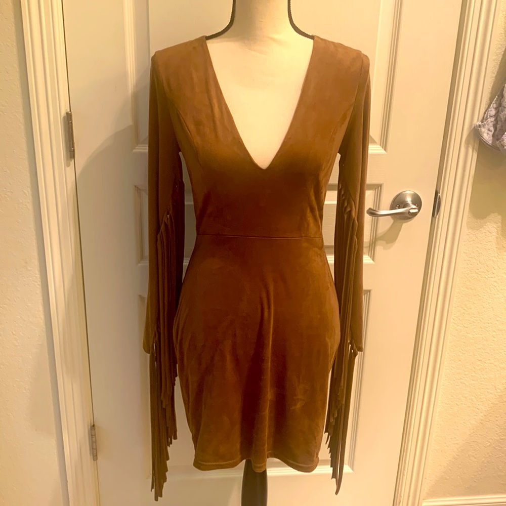 CALF COLORED Suede Fringe Dress Sz Small